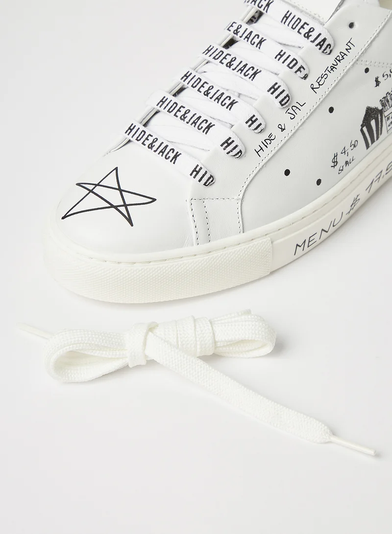 Hide & Jack Graphic Print Leather Sneakers White