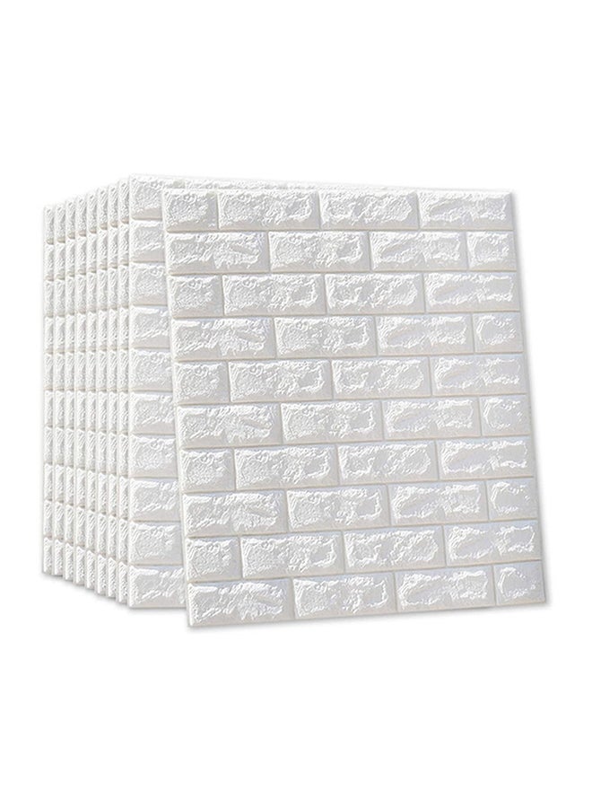 10-Piece 3D Brick Pattern Decorative Adhesive Wallpaper Set White 77x70cm