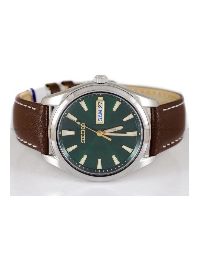 Seiko Men's Leather Analog Watch Sur449P1 - Image 2