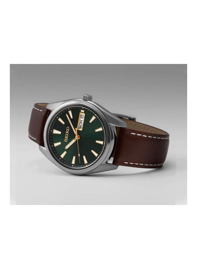 Seiko Men's Leather Analog Watch Sur449P1 - Image 3