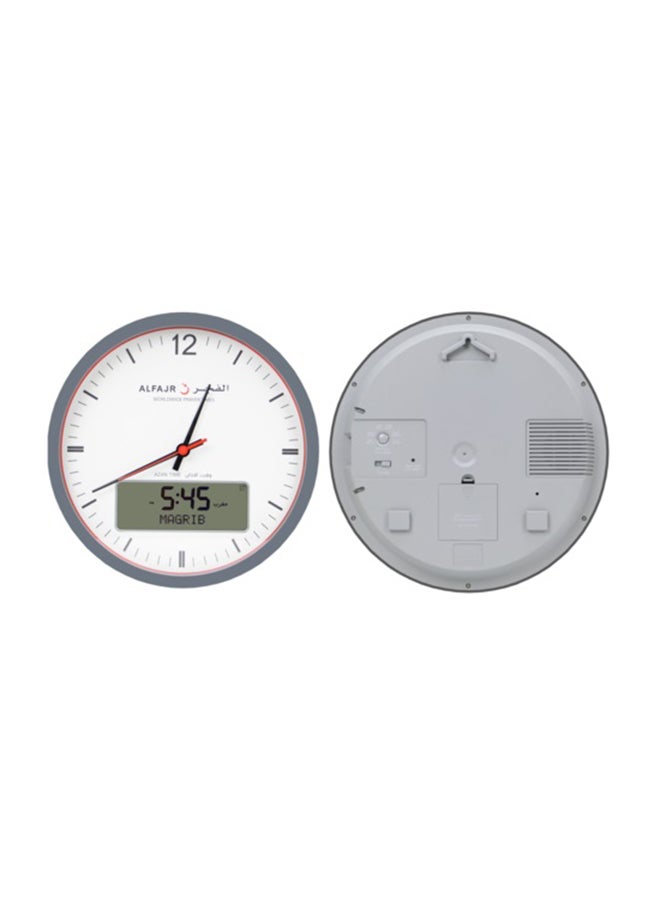Al Fajr - Analog Digital Large Wall Clock For Prayer Grey/White 33 x 2.5cm - Image 1