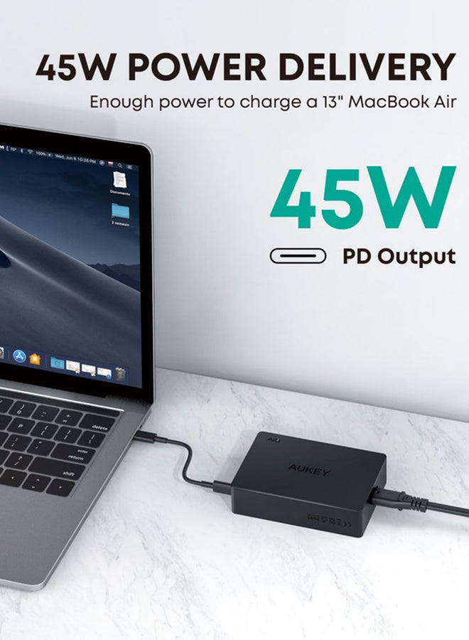 5 Port USB-C And QC 3.0  45W PD Charging Station,PA-Y23 Black