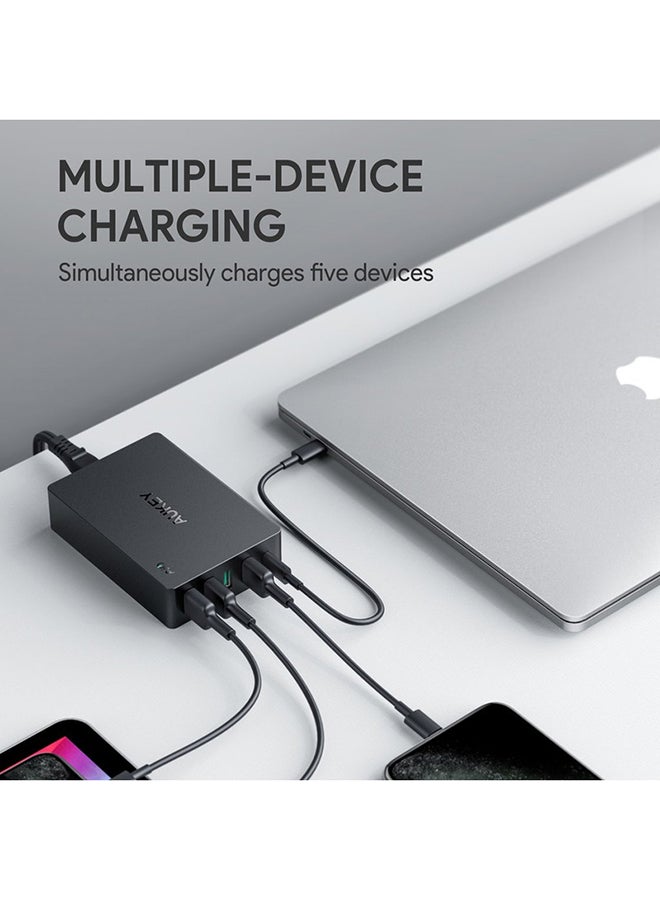 5 Port USB-C And QC 3.0  45W PD Charging Station,PA-Y23 Black