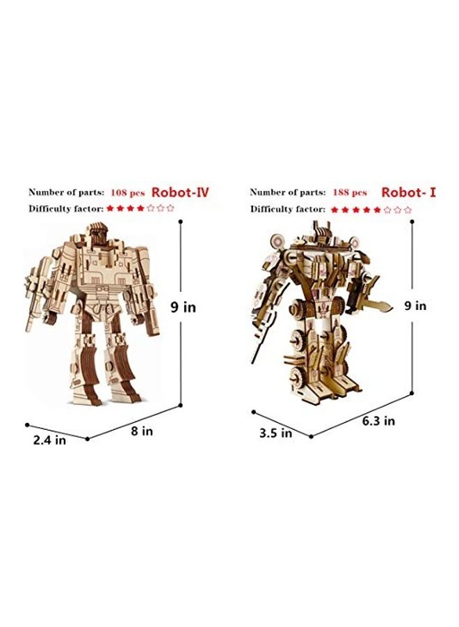 4-Piece  3D Wooden Robot Puzzle Set 9inch - Image 2