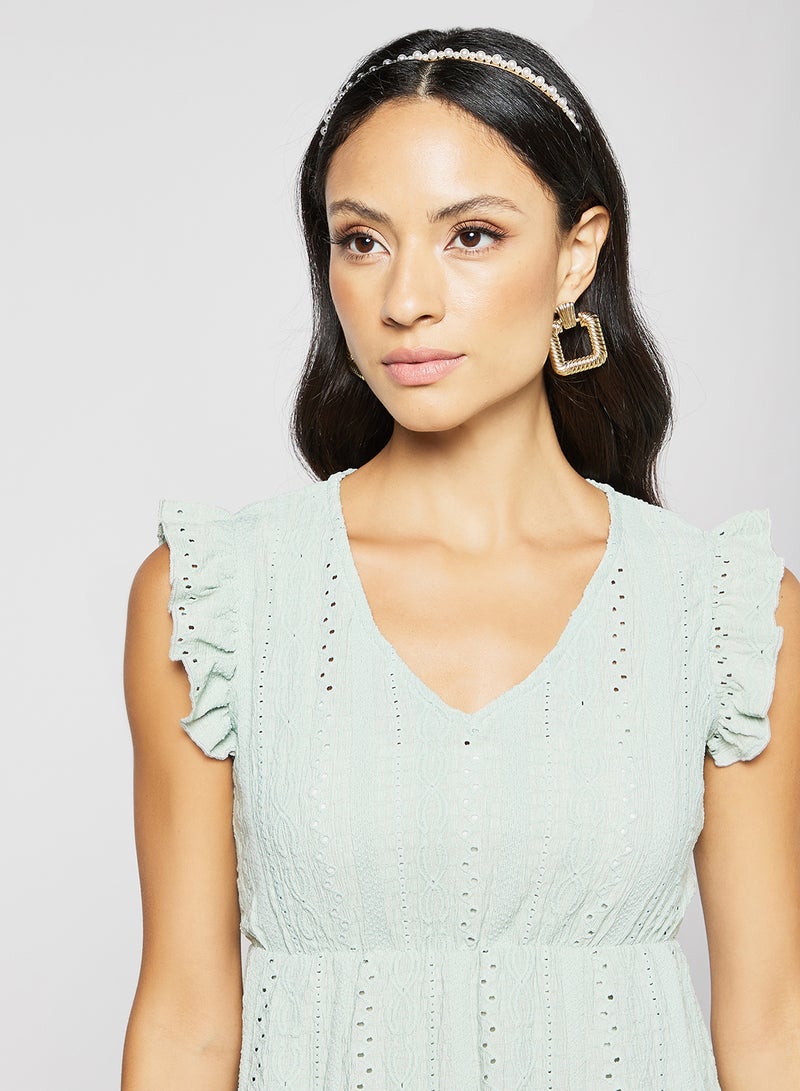 R&B V-Neck Schiffli Detail Top Dusty Mint  - Image 4
