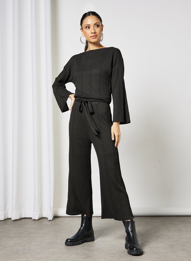 R&B Boat Neck Ribbed Top Black  - Image 2