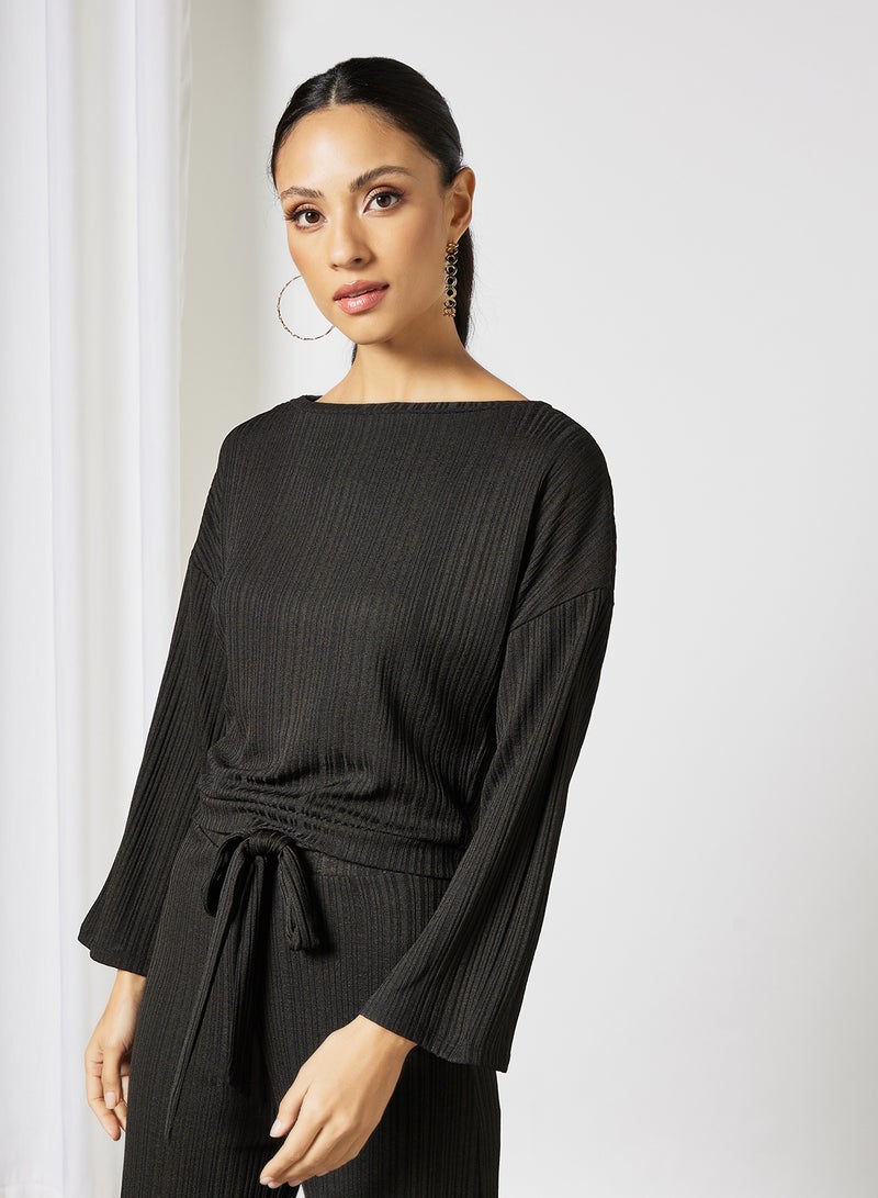 R&B Boat Neck Ribbed Top Black  - Image 1