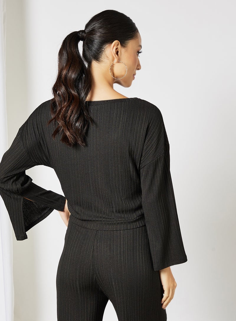 R&B Boat Neck Ribbed Top Black  - Image 4