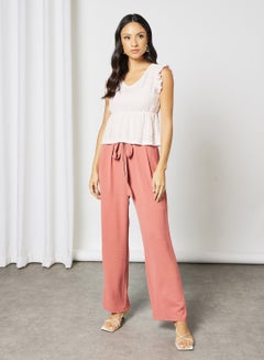 R&B V- Neck Schiffli Detail Top Pink  - Image 2