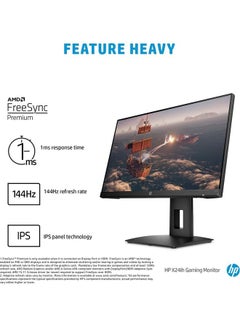 HP X24iH Gaming Monitor, 144 Hz Refresh Rate, 1ms Response, Ultrawide IPS 24 Inch Panel Screen, Height Adjustable Stand, AMD FreeSync Premium Certified for Entry-Level Players Black  - Image 2