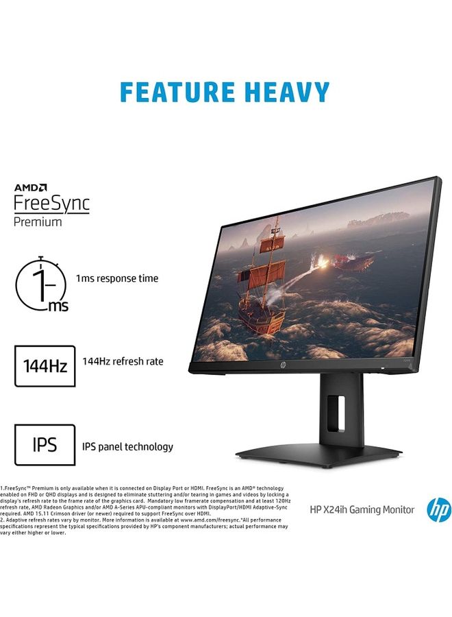 HP - X24iH Gaming Monitor, 144 Hz Refresh Rate, 1ms Response, Ultrawide IPS 24 Inch Panel Screen, Height Adjustable Stand, AMD FreeSync Premium Certified for Entry-Level Players Black - Image 1