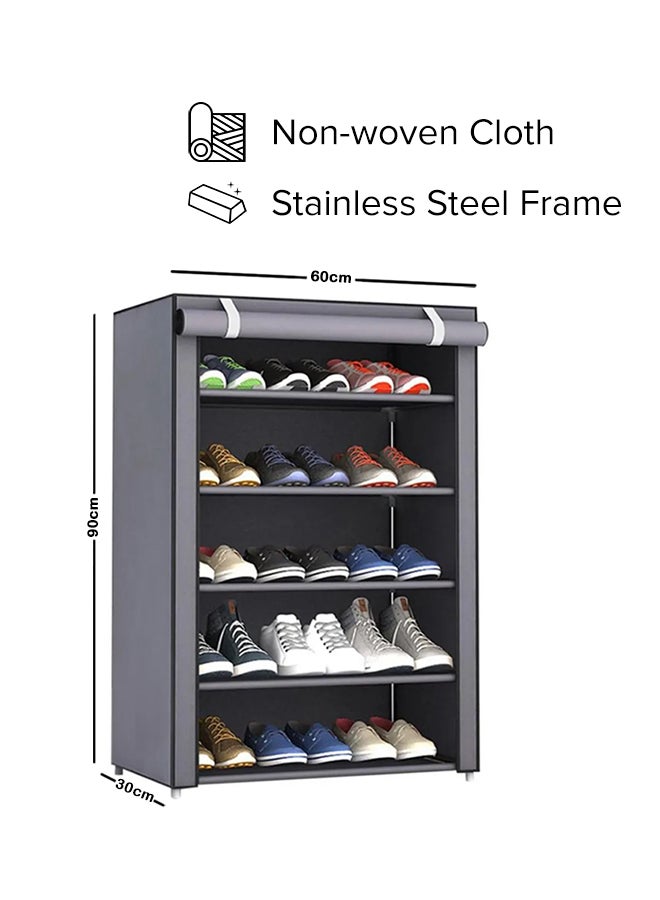 Shoe Rack 5 Shelves With Stainless Steel Frame Grey 60x30x90cm 