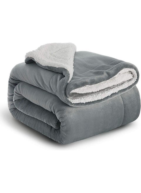 Sheep Reversible King Sherpa Blanket Flannel Grey