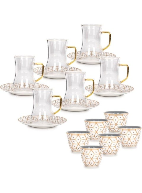 18-Piece Porcelain Tea And Coffee Set White/Gold/Grey 500ml