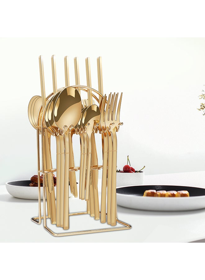 Sunhome 24-Piece Cutlery Set With Stand Gold 8.26x0.98cm  - Image 1