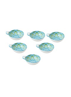 شور طقم صحون مطلية يدويا مع مقبض مكون من 6 قطع أزرق 11.2x9.5x4سم  - Image 1