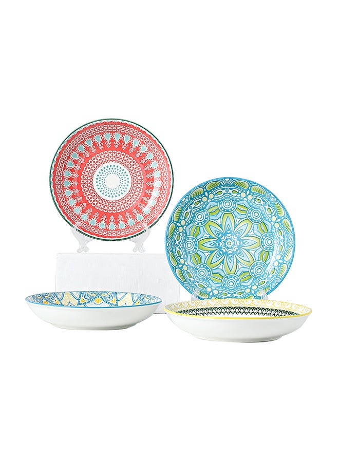 Shuer 4-Piece Hand-Painted Round Plate Ceramic Multicolour 20.5x20.5x4cm  - Image 1