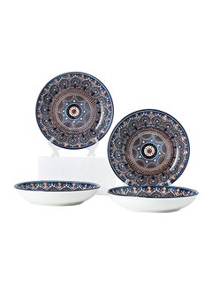 Shuer 4-Piece Hand-Painted Round Plate Brown 20.5x4cm  - Image 1