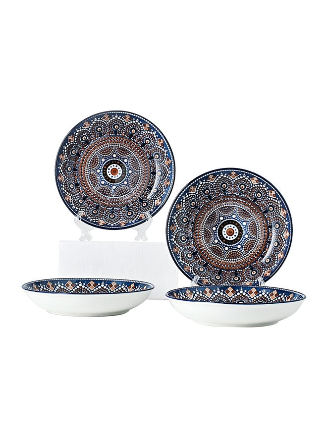 Shuer 4-Piece Hand-Painted Round Plate Brown 20.5x4cm - Image 1