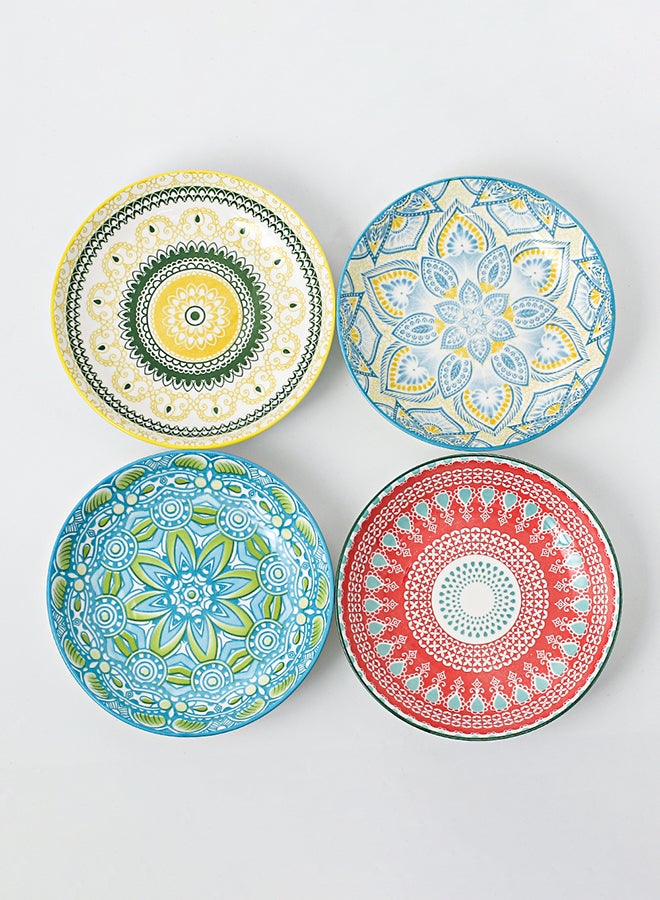 Shuer 4-Piece Hand-Painted Round Plate Ceramic Multicolour 20.5x20.5x4cm  - Image 2