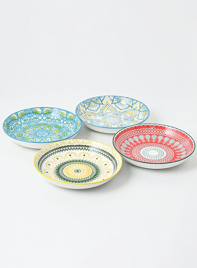 Shuer 4-Piece Hand-Painted Round Plate Ceramic Multicolour 20.5x20.5x4cm  - Image 3