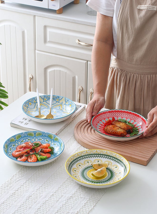 Shuer 4-Piece Hand-Painted Round Plate Ceramic Multicolour 20.5x20.5x4cm  - Image 5