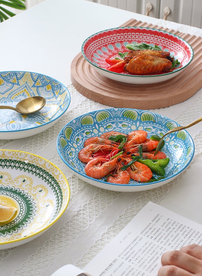 Shuer 4-Piece Hand-Painted Round Plate Ceramic Multicolour 20.5x20.5x4cm  - Image 4