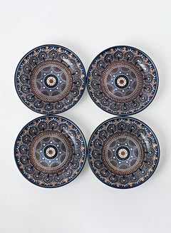Shuer 4-Piece Hand-Painted Round Plate Brown 20.5x4cm  - Image 2