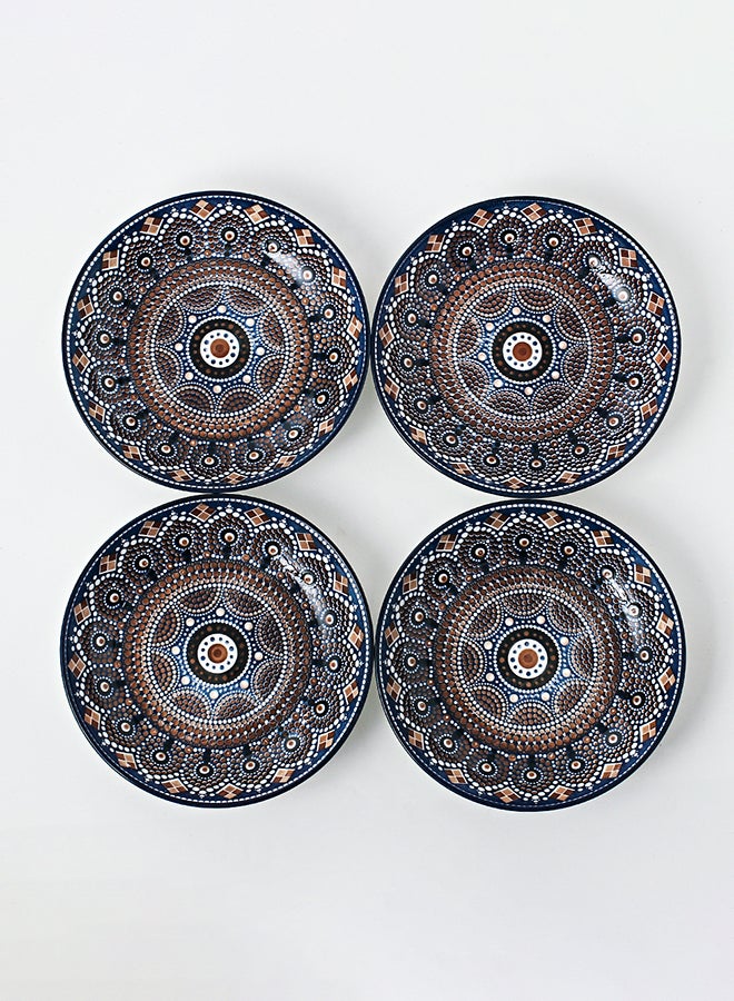 Shuer 4-Piece Hand-Painted Round Plate Brown 20.5x4cm - Image 2