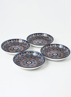 Shuer 4-Piece Hand-Painted Round Plate Brown 20.5x4cm  - Image 3