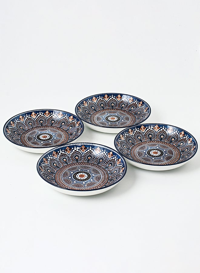 Shuer 4-Piece Hand-Painted Round Plate Brown 20.5x4cm - Image 3