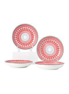 Shuer 4-Piece Hand-Painted Round Plate Red 20.5x20.5x4cm  - Image 1
