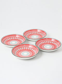 Shuer 4-Piece Hand-Painted Round Plate Red 20.5x20.5x4cm  - Image 3