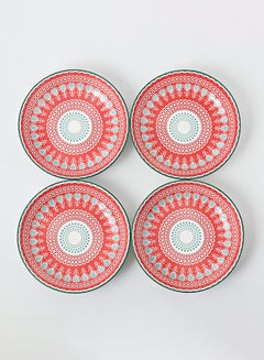 Shuer 4-Piece Hand-Painted Round Plate Red 20.5x20.5x4cm  - Image 2