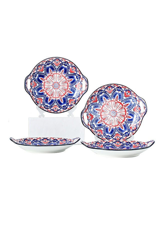 شور طقم أطباق دائرية مطلية يدويا مكون من 4 قطع متعدد الألوان 23.5x20x4سم - Image 1