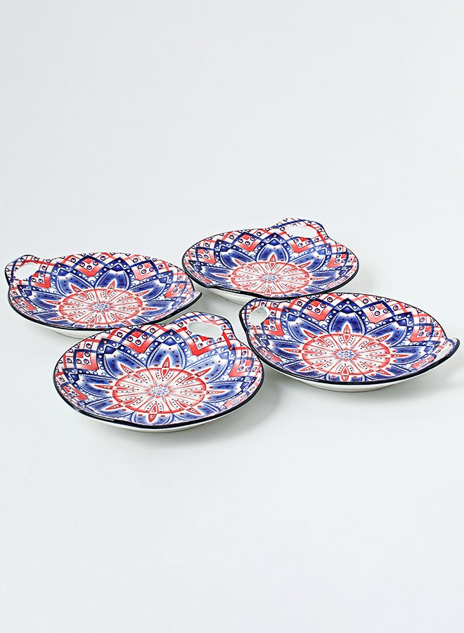 شور طقم أطباق دائرية مطلية يدويا مكون من 4 قطع متعدد الألوان 23.5x20x4سم - Image 3