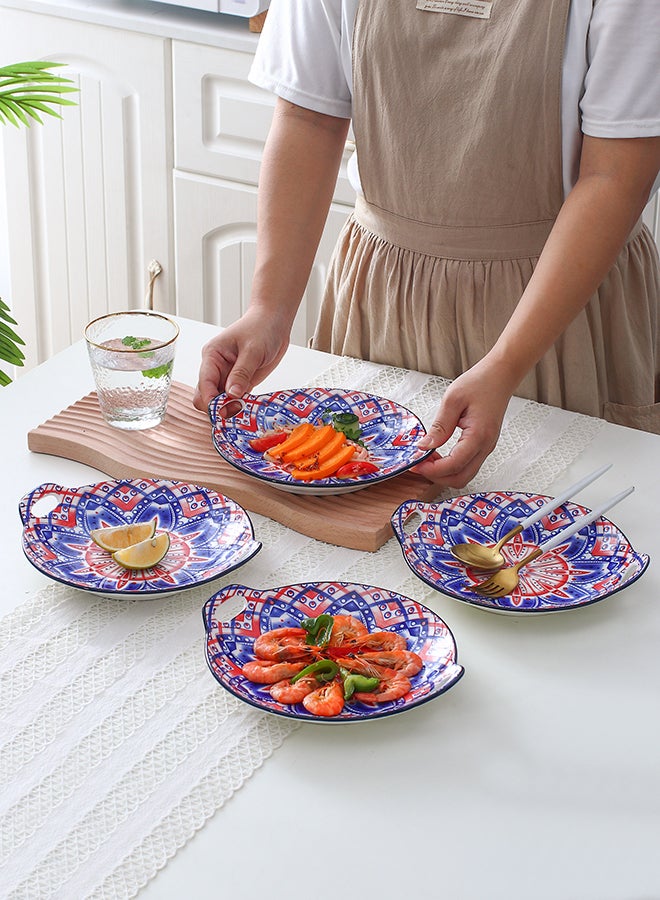 شور طقم أطباق دائرية مطلية يدويا مكون من 4 قطع متعدد الألوان 23.5x20x4سم - Image 5