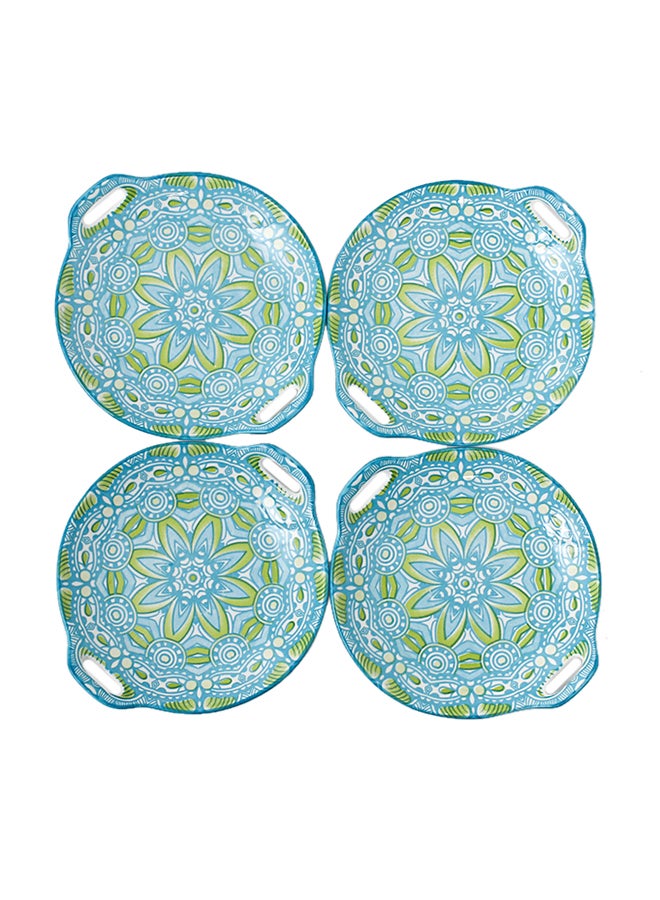 شور طقم أطباق دائرية مطلية يدويا مكون من 4 قطع أزرق 23.5x20x4سم  - Image 1