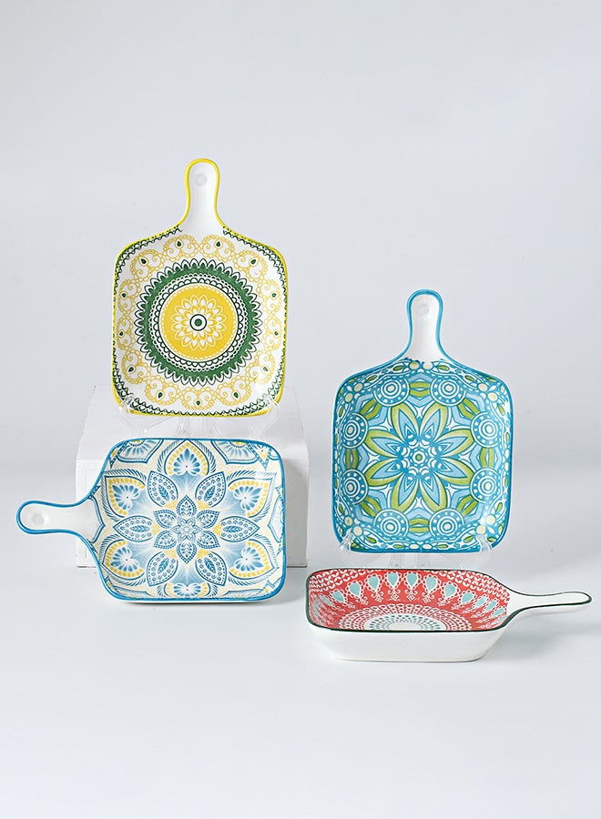 شور - طقم أطباق مطلية يدويا مكون من 4 قطع متعدد الألوان 22.8x14.5x3.2سم - Image 1