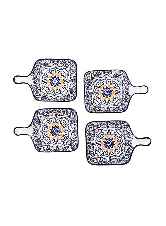 شور طقم أطباق مطلية يدويا مكون من 4 قطع أزرق 22.8x14.5x3.2سم  - Image 1