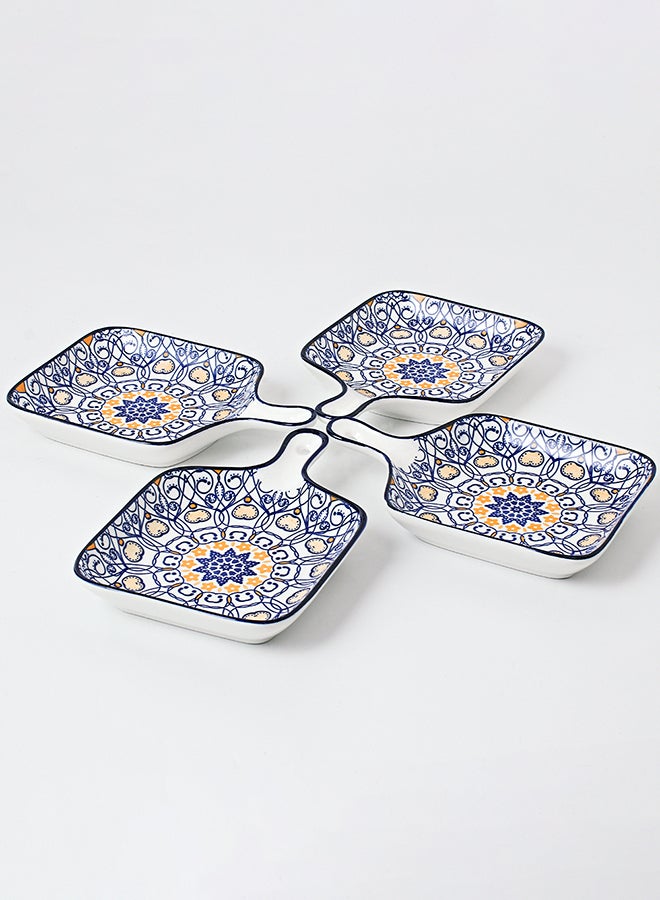 شور طقم أطباق مطلية يدويا مكون من 4 قطع أزرق 22.8x14.5x3.2سم  - Image 3