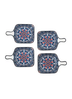 شور طقم أطباق مطلية يدويا مكون من 4 قطع أزرق 22.8x14.5x3.2سم  - Image 1