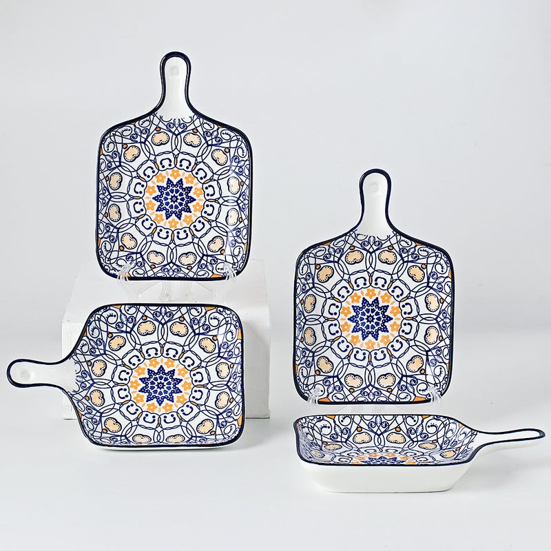 شور طقم أطباق مطلية يدويا مكون من 4 قطع أزرق 22.8x14.5x3.2سم  - Image 2