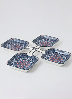 شور طقم أطباق مطلية يدويا مكون من 4 قطع أزرق 22.8x14.5x3.2سم  - Image 3