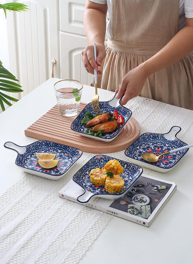 Shuer 4-Piece Hand-Painted Plate Blue 22.8x14.5x3.2cm  - Image 5