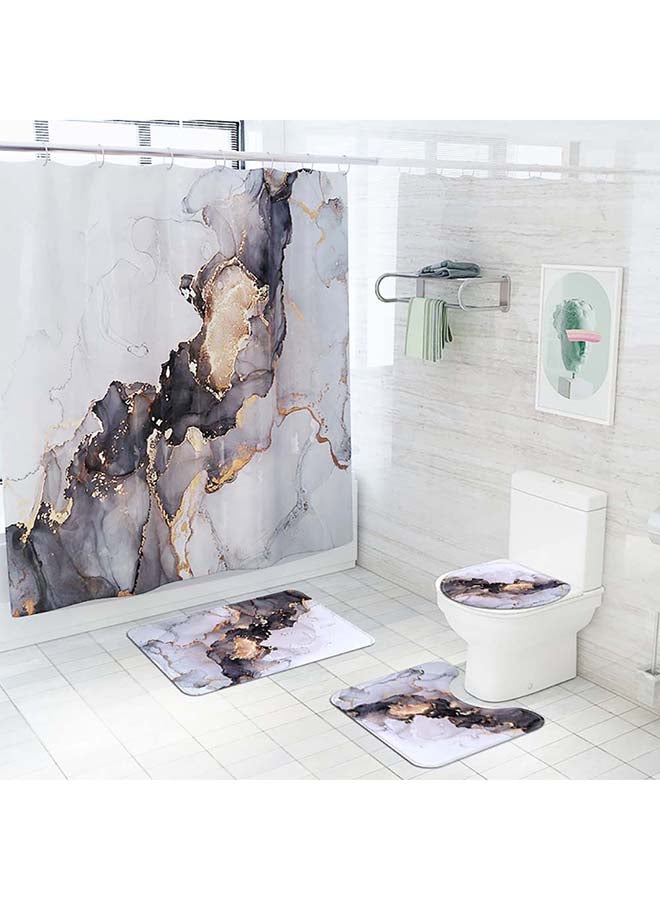 Sharpdo 4-Piece Marble Toilet Cover Floor Non-Slip Mat And Shower Curtain Set Multicolour 180x180cm - Image 1