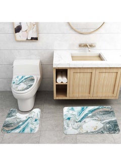 Sharpdo 4-Piece Marble Toilet Cover Floor Non-Slip Mat Set Multicolour 180x180cm  - Image 3