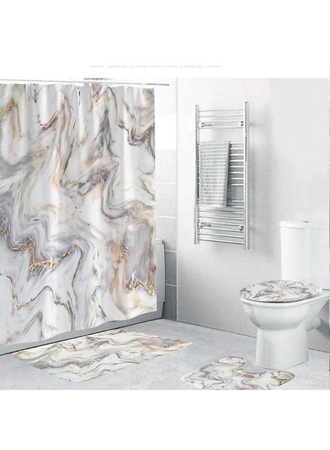 Sharpdo 4- Piece Digital Printing Shower Curtain Floor Mat Multicolour 180x180cm  - Image 1