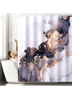Sharpdo 4-Piece Marble Toilet Cover Floor Non-Slip Mat And Shower Curtain Set Multicolour 180x180cm  - Image 2