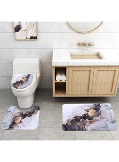 Sharpdo 4-Piece Marble Toilet Cover Floor Non-Slip Mat And Shower Curtain Set Multicolour 180x180cm  - Image 3